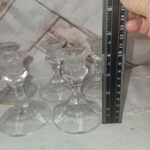 Vintage Set of 5 Clear Glass Candlestick Holders Faceted Hexagon Taper Candle...
